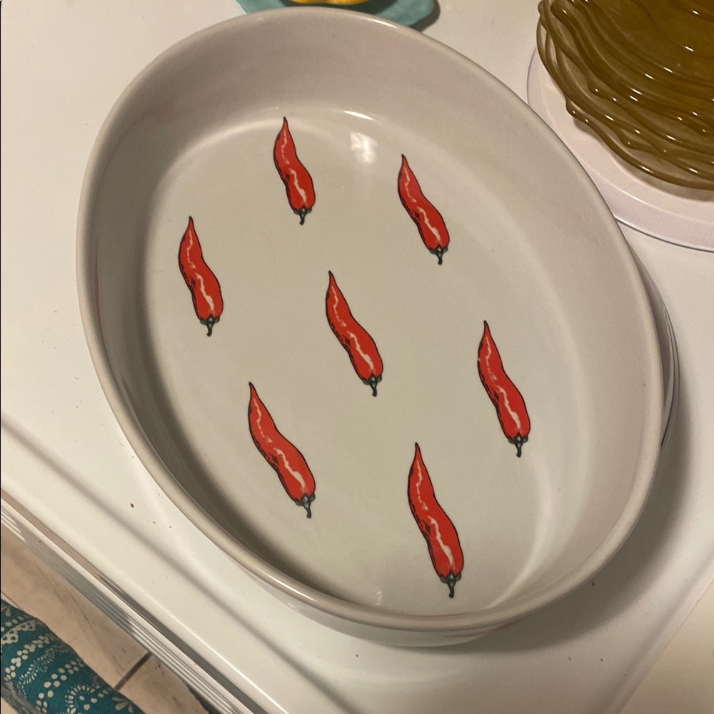 Red Chili Pepper Design BIA Cordon Bleu Oval Serving Baking 13” Dish